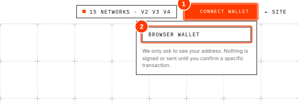 The connect wallet menu
